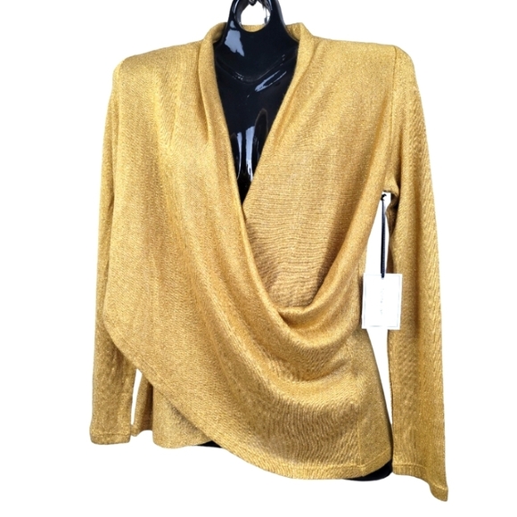 **NWT** 1. STATE Gold Shinmer‎ Cross Front Emblem Gold Long Sleeve Top - Picture 1 of 6